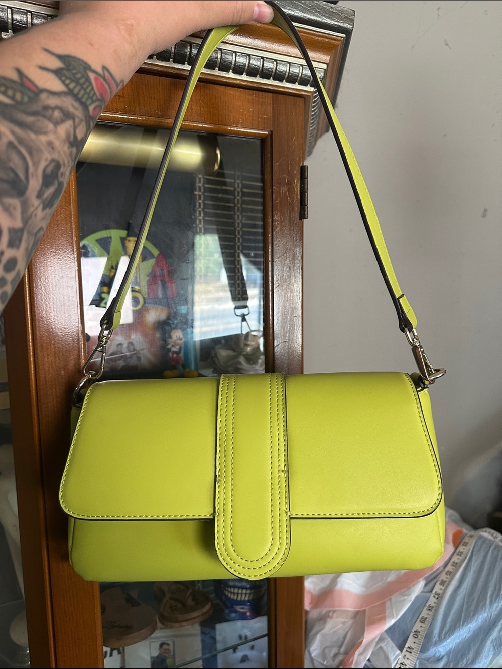 Worthington Lime Green Shoulder Bag - Structured Leatherette Purse